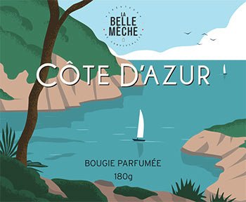 CÔTE D'AZUR : première bougie parfumée de notre nouvelle gamme de bougies illustrées - La Belle Mèche